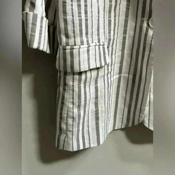 Lavender Brown White & Grey Striped Linen Lightweight Blazer Coastal Cozy - Picture 3 of 12
